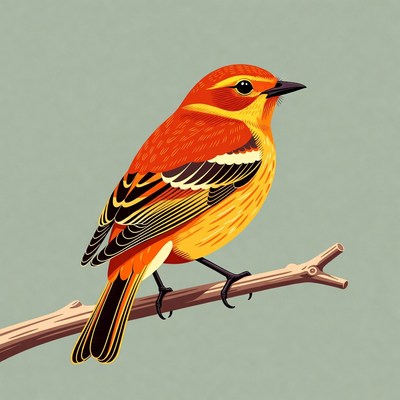 Orange Warbler Bird on Branch