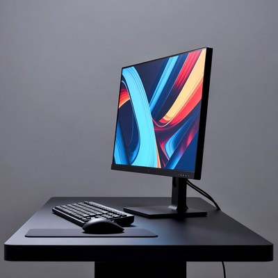 Modern monitor on desk with keyboard