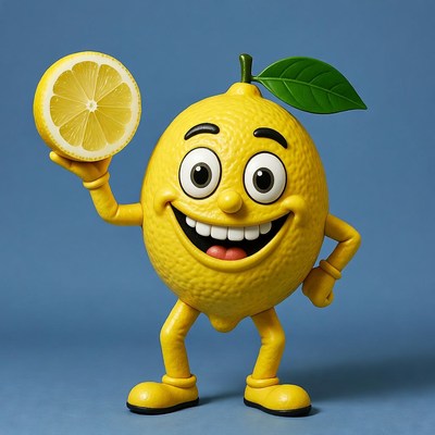 Cartoon Lemon Holding Lemon Slice