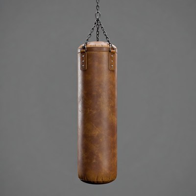Brown punching bag hanging