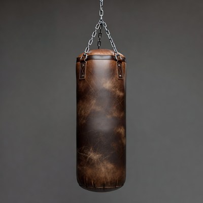 Brown punching bag hanging