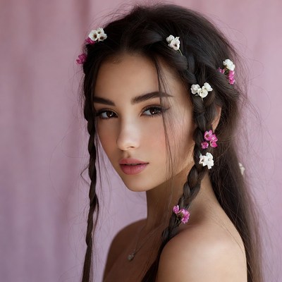 Woman with flower-adorned braids