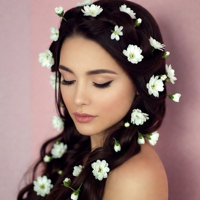 Woman with white flowers in hair