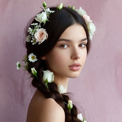 Woman with flower crown braid