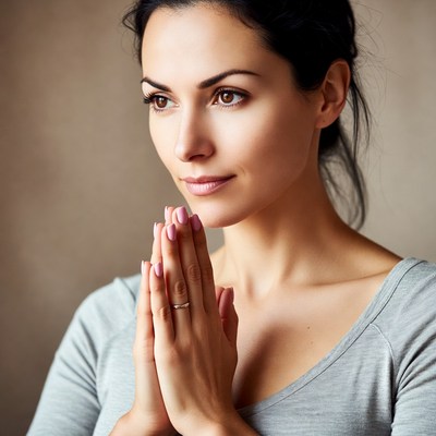 Woman praying with hands together