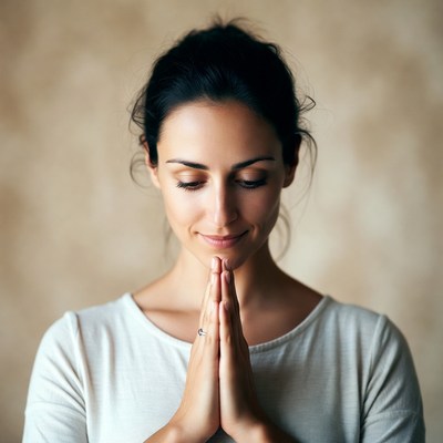 Woman praying with hands in namaste
