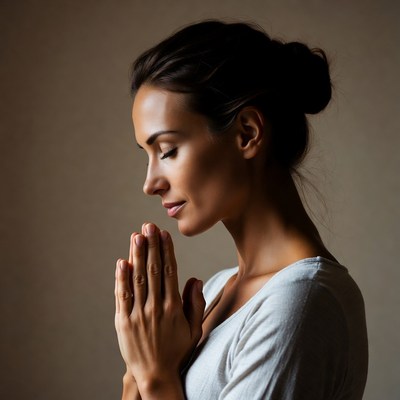 Woman praying with hands clasped