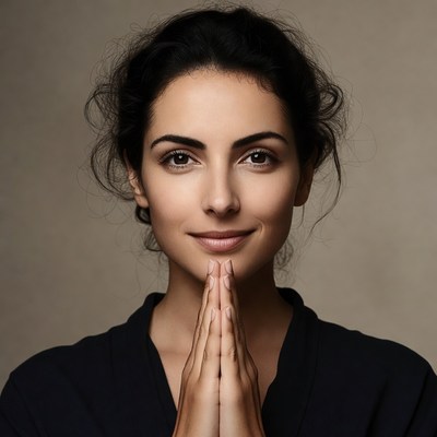 Woman praying with hands together