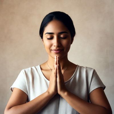 Indian woman praying with namaste hands