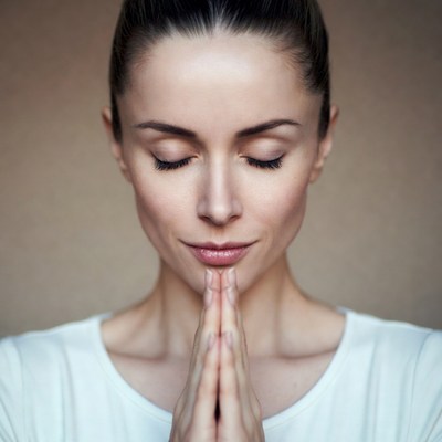 Woman praying with hands together