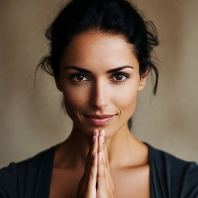 Woman praying with hands together