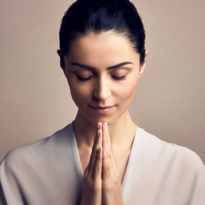 Woman praying with hands together