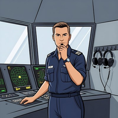 Cartoon Navy Captain in Bridge