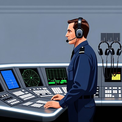 Navy Officer Operating Radar Console