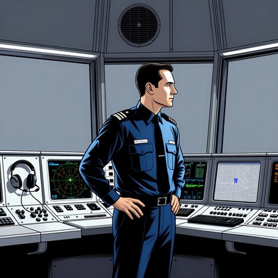 Ship captain at control panel