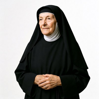 Elderly nun in black habit