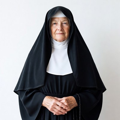 Elderly nun in black habit