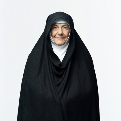 Elderly nun in black habit