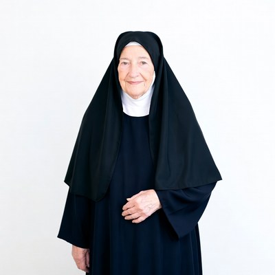 Elderly nun in black habit