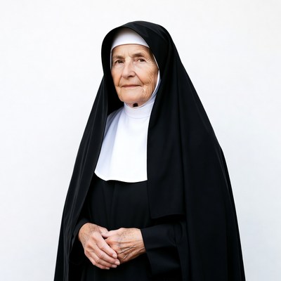 Elderly nun in black habit