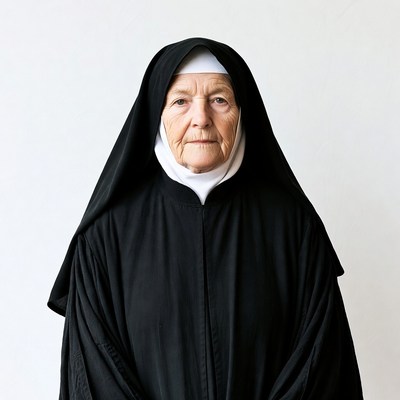 Elderly nun in black habit