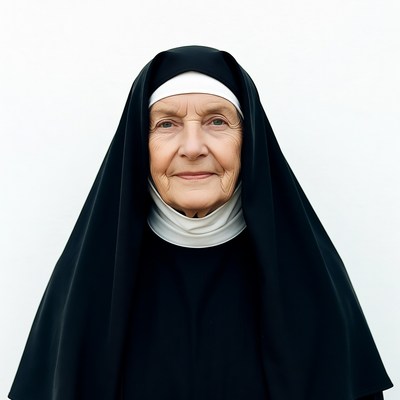 Elderly nun in black habit