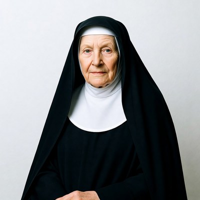 Elderly nun in black habit