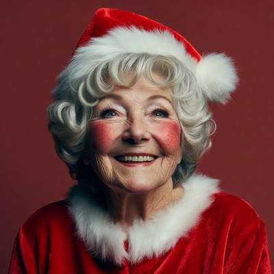 Elderly woman in Santa hat