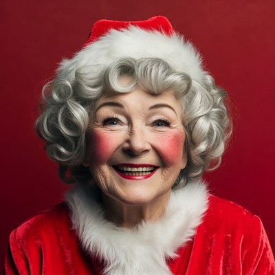 Elderly woman in Santa hat smiling