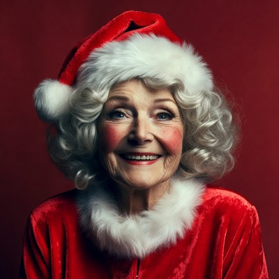 Elderly woman wearing Santa hat
