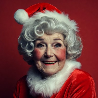 Elderly woman in Santa hat smiling