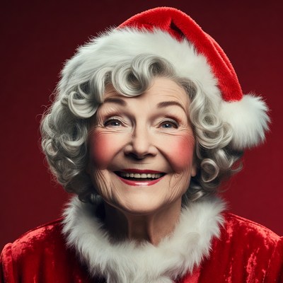 Elderly woman in Santa hat smiling