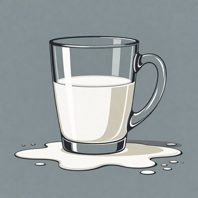 Glass of milk with spill