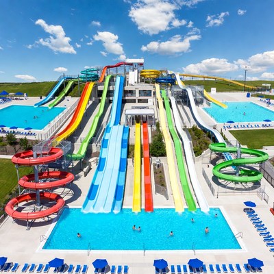 Colorful Water Park Slides Aerial View