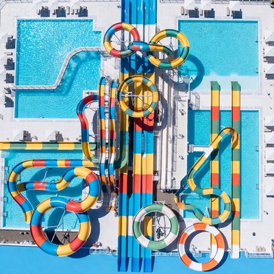 Aerial View Water Park Pools Slides