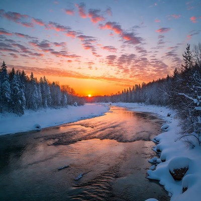 Winter Sunset Over Snowy River