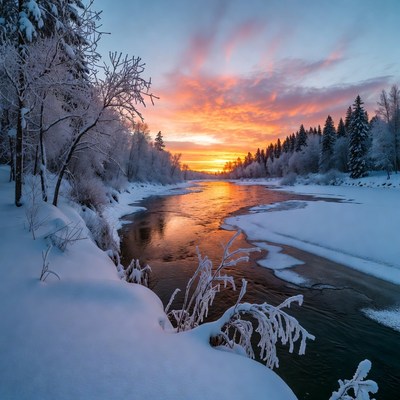Winter Sunset over Snowy River