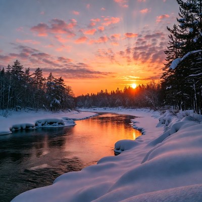 Winter Sunset Over Snowy River