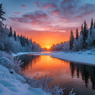 Winter Sunset Over Snowy River