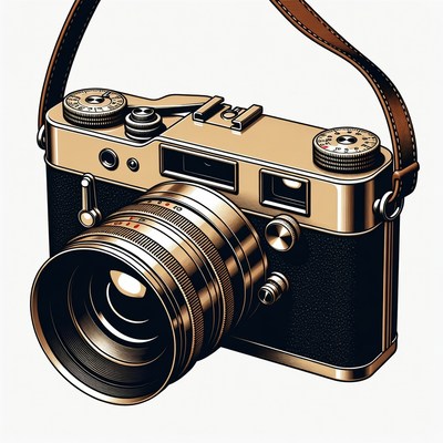Vintage Leather Strap Camera Illustration