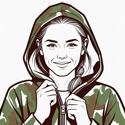 Woman in camouflage hoodie
