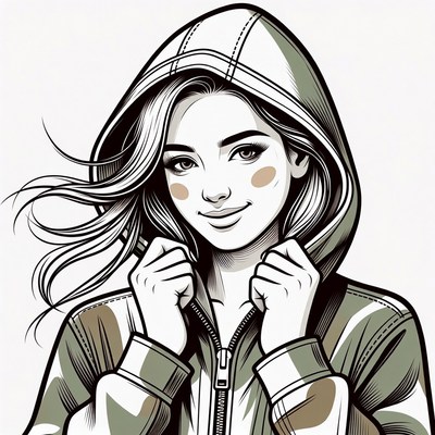 Girl in Hoodie Illustration