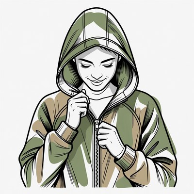 Woman zipping green hoodie illustration