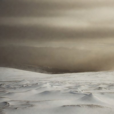 Snowy Landscape with Mountains and Fog
