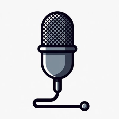Black Microphone Icon with Cable