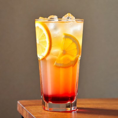 Lemon slices in orange-red gradient cocktail