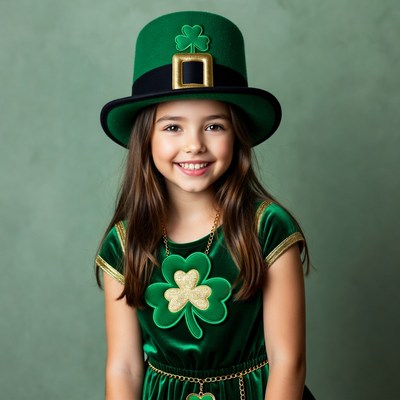 Girl wearing green leprechaun hat