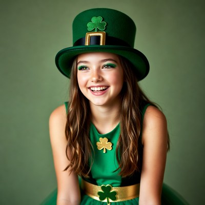Girl in green leprechaun hat