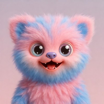 Cute pink fluffy cat smiling