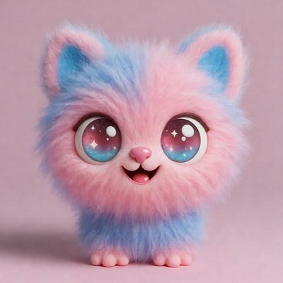Cute pink blue fluffy kitten